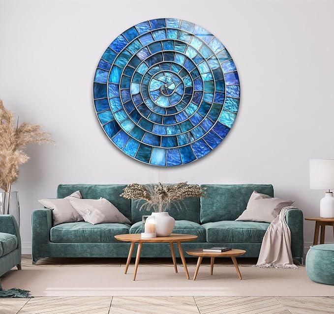 My Photostation.com 31.5'' Diameter Blue Aqua Spiral Harmony Round Glass Wall - Image 2