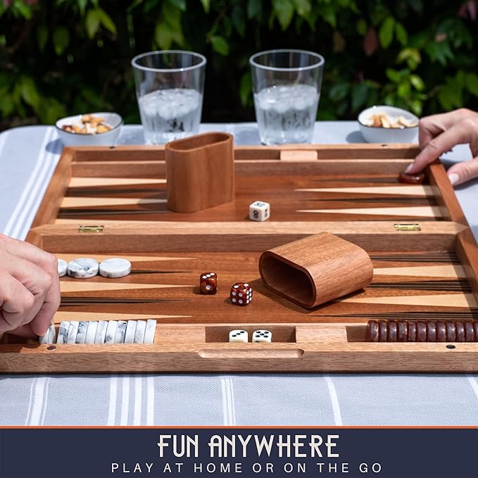17 Inch Backgammon Sets for Adults. Beautiful Wood Inlaid Backgammon Board Game - Image 6