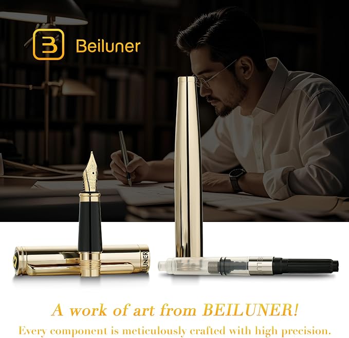 BEILUNER Gold Fountain Pen, Stunning Luxury Pens - Image 6