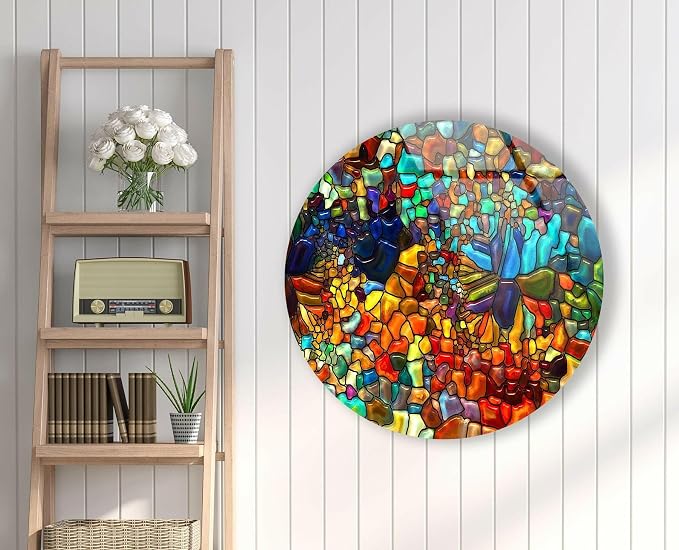My Photostation.com 15.8'' Diameter Red Mosaic Round Glass Wall Art Tempered - Image 7