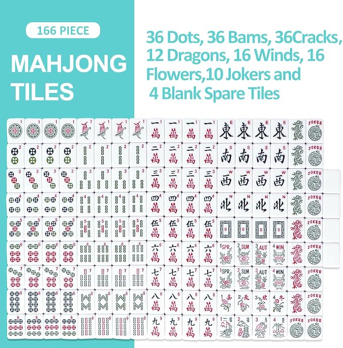 American Mahjong Game Set, 166 Light Green Tiles, 4 All-in-One Rack/Pushers - Image 8