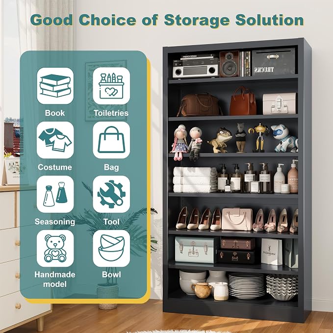 55" Storage Cabinet with 6 Adjustable Shelves, Metal Shelving Unit - Image 4