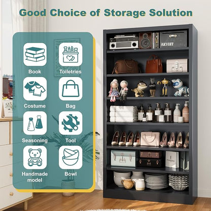 55" Storage Cabinet with 6 Adjustable Shelves, Metal Shelving Unit - Image 4