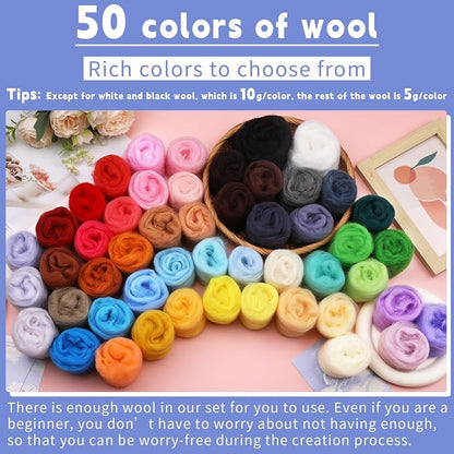 IMZAY 50 Colors Needle Felting Wool, 5g/Pack Wool Roving Yarn, 9.2 Oz Fiber - Image 2