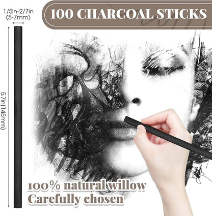 Gueevin 100 Pcs Willow Charcoal Sticks, Willow Charcoal, and Fine Art Christmas - Image 2