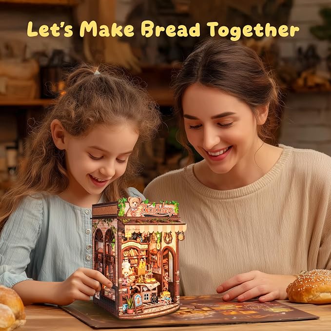 3D Wood Puzzle Bear Bakery LED Dollhouse Book Nook Kit - Image 6