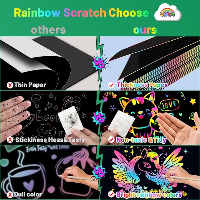 ZMLM Scratch Paper Art Craft: 2 Pack Rainbow Scratch Set - Image 6
