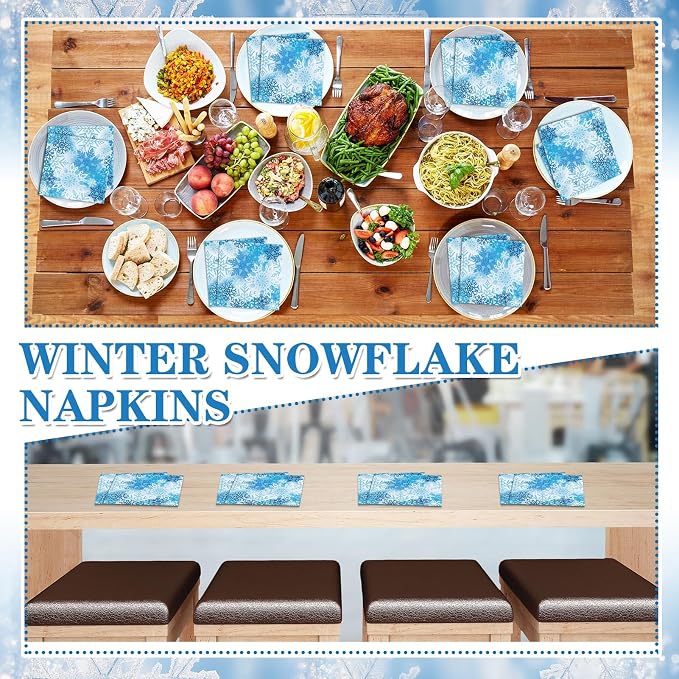 60 Pcs Winter Snowflake Cocktail Paper Napkins 6.5 x 6.5 Inches Disposable - Image 5
