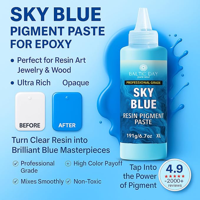 BALTIC DAY Sky Blue Epoxy Resin Pigment Paste XL – Opaque Epoxy Dye & High - Image 3