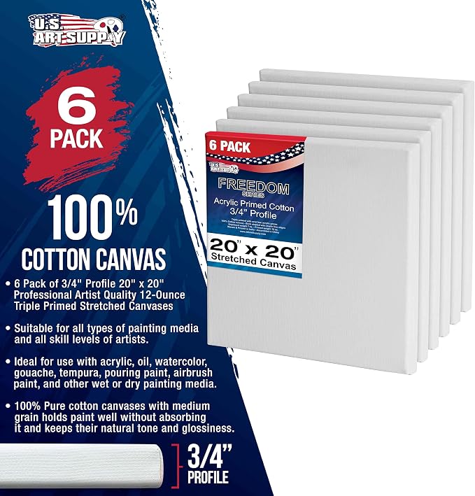 U.S. Art Supply 20 x 20 inch Stretched Canvas 12-Ounce Triple Primed, 100% - Image 2