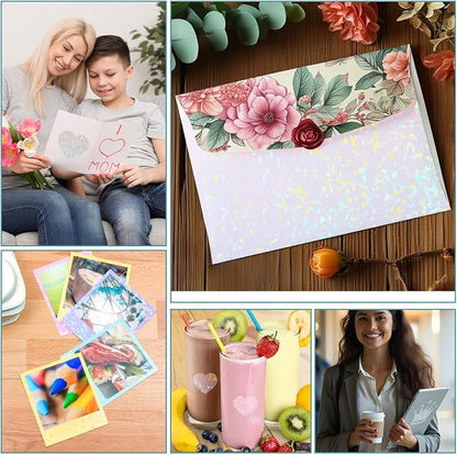 SHENLIU 60 Sheets Holographic Laminate Sheets Clear Glitter Vinyl Sticker Paper - Image 3