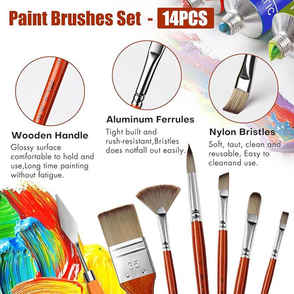 14pcs Acrylic Paint Brushes, Professional Synthetic Bristles Paint Brush Set - Image 4