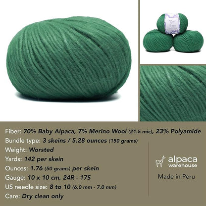 Pullu - Baby Alpaca Merino Wool Yarn Set of 3 Skeins Worsted Weight - Sourced - Image 3