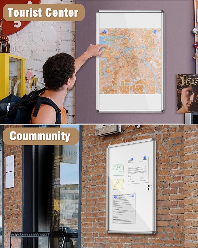 36"x24" Enclosed Bulletin Board, Lockable Weather-Resistant Aluminum Noticeboard - Image 7