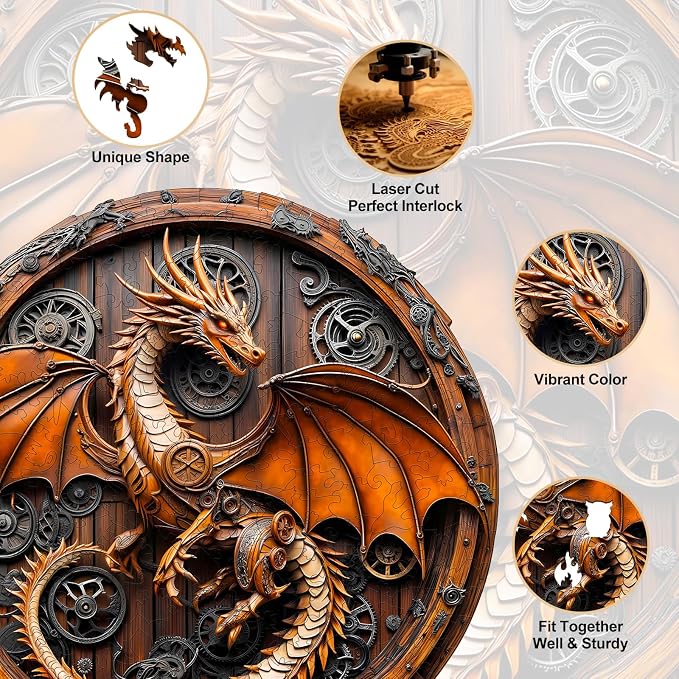 Wooden Puzzles for Adults, 3D Vision Effect Mechanical Dragon Wooden Jigsaw - Image 2