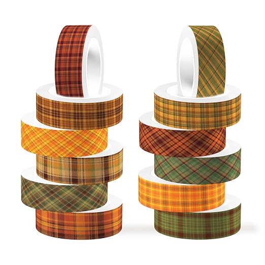 12 Pcs Thanksgiving Washi Tape Plaid Pattern Masking Tape Decorations - Image 4