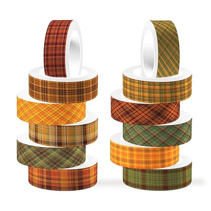 12 Pcs Thanksgiving Washi Tape Plaid Pattern Masking Tape Decorations - Image 4