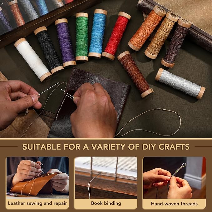 12 Colors Waxed Thread for Leather Sewing, 660 Yards Flat Leather Sewing Thread - Image 6