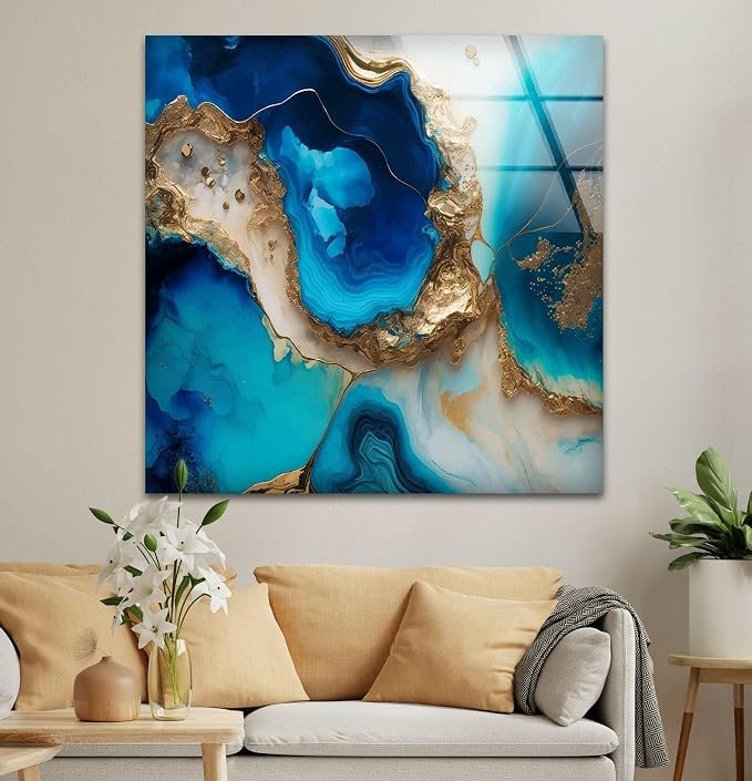My Photostation.com 28Wx18H'' Blue Alcohol ink Glass Wall ArtTempered Glass - Image 9