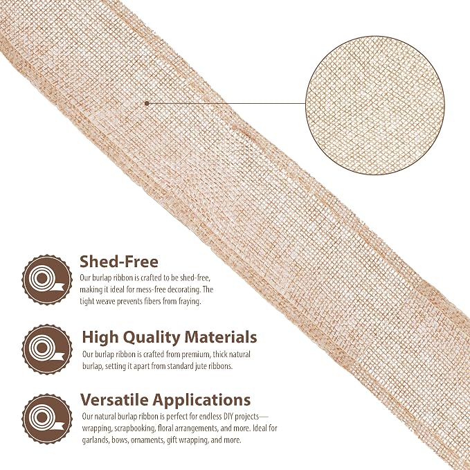 Mandala Crafts Natural Burlap Ribbon 2.5 Inches Wide Jute Ribbons - Image 3