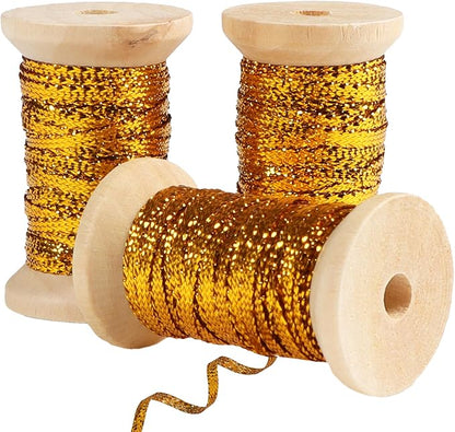 Gold Thin Ribbon 1/8 inch Metallic Braided Double Faced Ribbons Curling Ribbons by Unknown