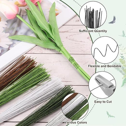 PATIKIL 32 Inch 22 Gauge Floral Stem Wire, 3 Pack/120 Pieces Bouquet Stem Paper - Image 3