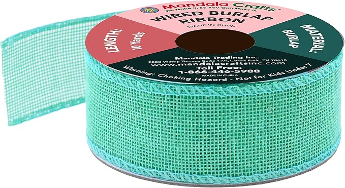 Mandala Crafts Turquoise Burlap Wired Ribbon 1.5 Inches Wide Jute Ribbons - Image 2
