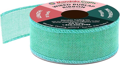 Mandala Crafts Turquoise Burlap Wired Ribbon 1.5 Inches Wide Jute Ribbons - Image 2