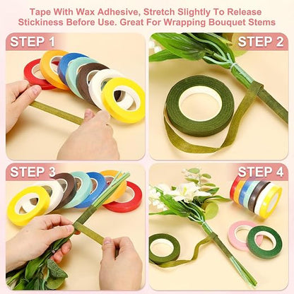 MECCANIXITY 12 Rolls Floral Tapes, 30 Yard x 1/16 in Florist Crepe Flowers - Image 3