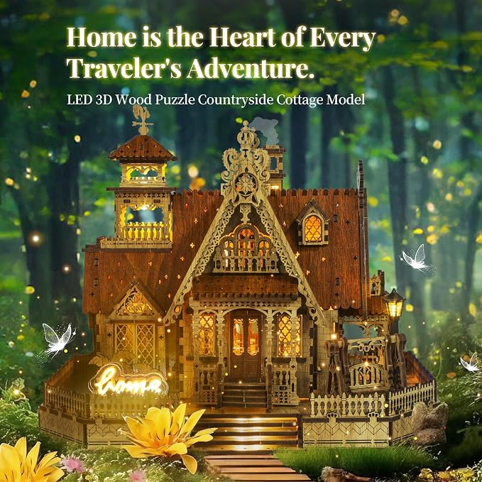 LED 3D Wood Puzzle Countryside Cottage Model - Image 2