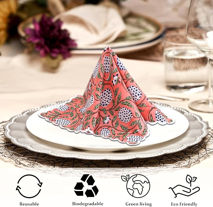 Ridhi Dark Salmon Pink Hand Block Print Napkins 18" x 18" Set of 4 Reusable - Image 5