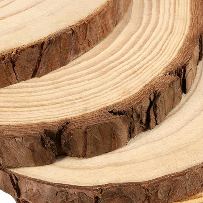 JEUIHAU 6 PCS 8-10 Inches Natural Unfinished Wood Slices, Round Wooden Tree - Image 3