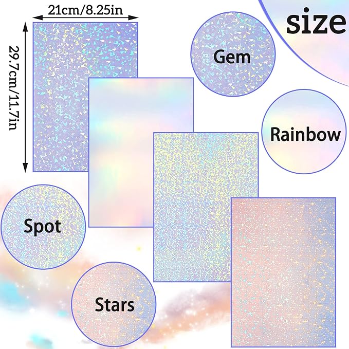 36 Sheets A4 Holographic Paper Sticker Transparent Waterproof Self Adhesive - Image 2