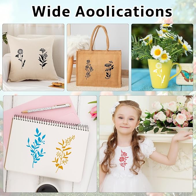Flower Stencils for Painting Reusable 42PCS Wall Stencil for Crafts Leaf - Image 2