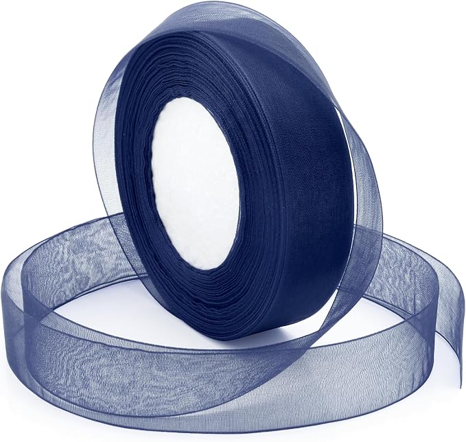 Bule Ribbon for Gift Wrapping, 1 inch 50Yard Sheer Organza Tulle Ribbon for by Sentoyou