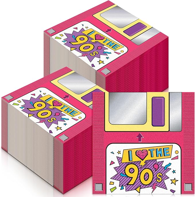 60 Pcs 90s Cocktail Paper Napkins 6.5 x 6.5 Inches Disposable Paper Napkins by Feifeiya