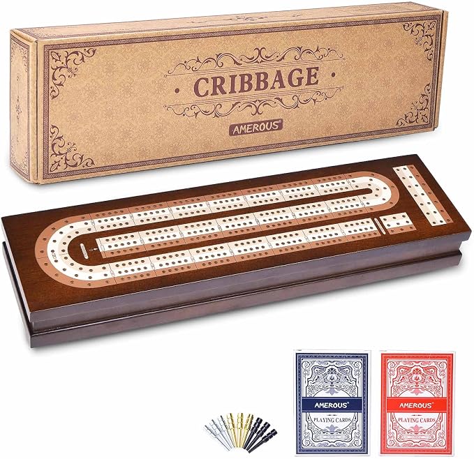 AMEROUS Wooden Cribbage Board Game Set by AMEROUS