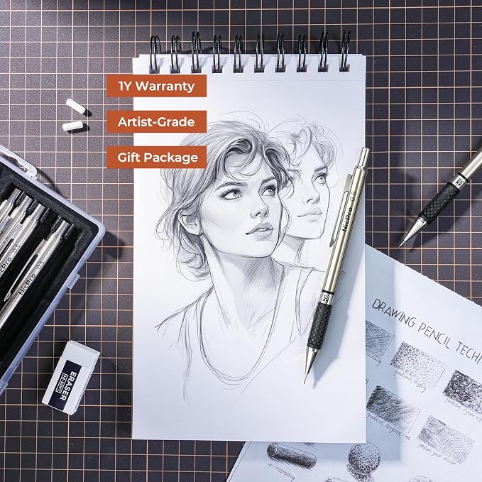 Nicpro 0.5 mm Art Mechanical Pencils Set in Gift Case, Artist Writing - Image 6