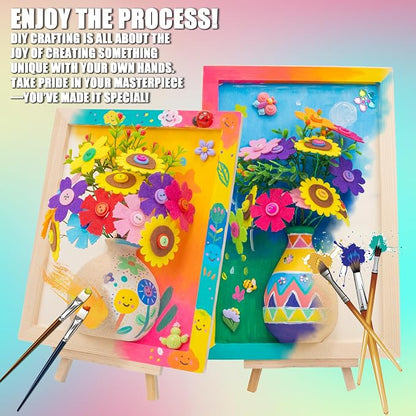 Crafts Gift for Girls, DIY 3D Felt Flowers Wooden Vase Picture Frame Painting - Image 2