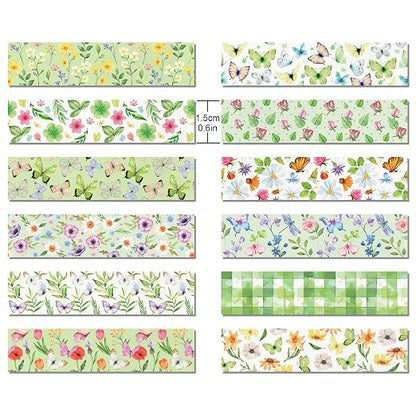 Adirasenotek Floral Washi Tape Set 12 Rolls, Flower Butterfly Washi Tape - Image 2
