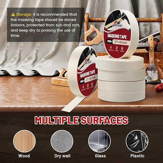 RED WOLF 0.94" x 60 Yards Masking Tape 6 Pack, General Purpose - Image 5