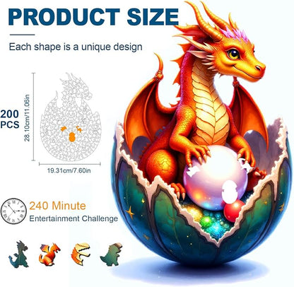 Wooden Jigsaw Puzzles for Adults and Kids, Dragon Hatchling 200 Piece Unique - Image 2