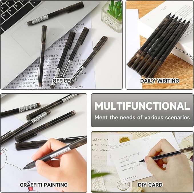 RIANCY Black Fine Point Gel Pens 12Pcs 0.5mm Gel Ballpoint Pens Black Liquid - Image 5