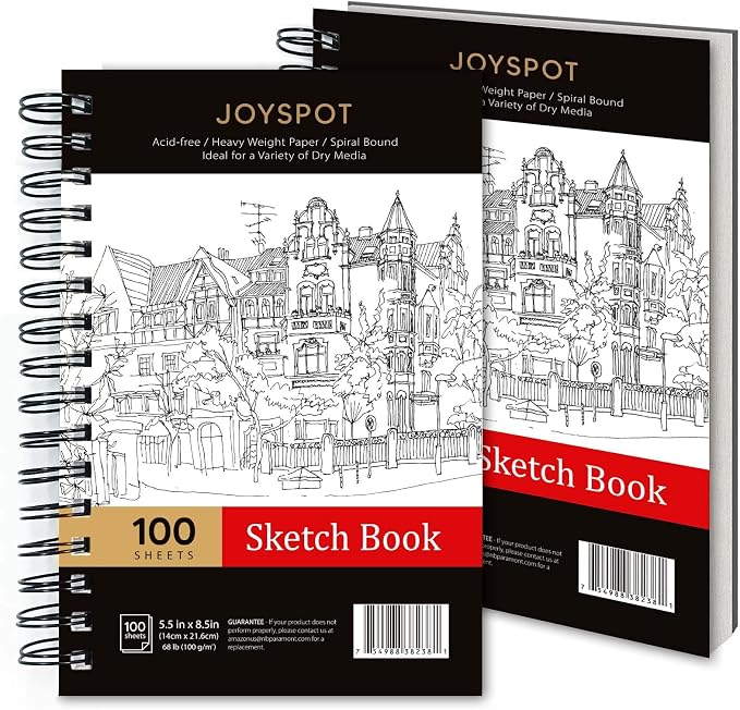 JOY SPOT! 5.5x8.5 Inch Sketch Book, 200 Sheets, Spiral Bound Artist Sketch Pad by JOYSPOT