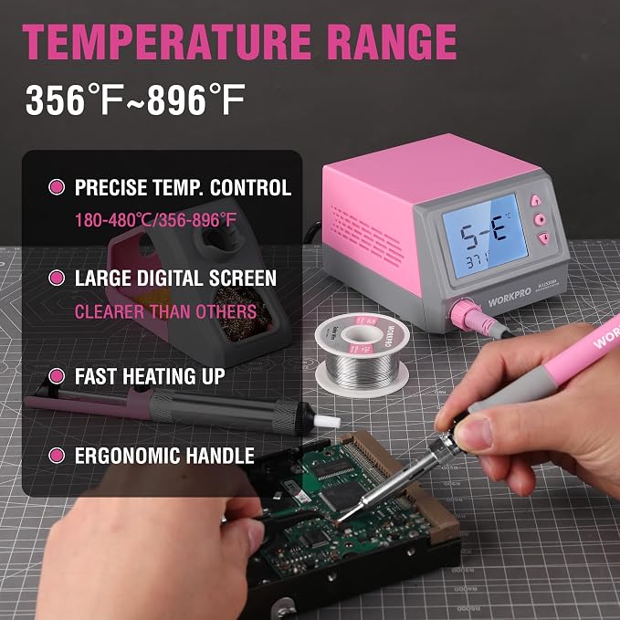 WORKPRO Soldering Station, 60W Soldering Iron Kit Digital Display, 5 Extra Iron - Image 2