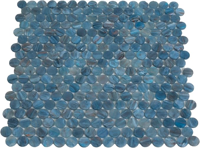 Denim Blue Penny Round Mosaic Glass Tile – Sample Swatch- 4"x5" - Image 9