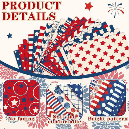 Ganeen 60 Pcs 10 x 10 Inch Vintage Patriotic Quilting Fabric Squares Red Blue - Image 4