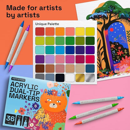 ARTISTRO 36 Dual Tip Brush + Fine Acrylic Paint Markers - Image 8