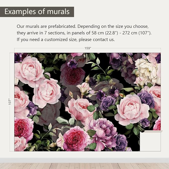 AFZEVEB-Black Watercolor Purple Peony Flower Wallpaper Wall murals - Image 3