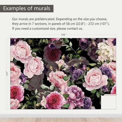 AFZEVEB-Black Watercolor Purple Peony Flower Wallpaper Wall murals - Image 3